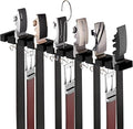 Cuipingoo Belt Hanger for Closet Max 42 Belts, 2-in-1 Wall Mount Belt Organizer with 360° Rotating Hooks, Wooden Tie and Belt Rack for Closet Accessories Organizers and Storage, Black
