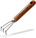 Mini Hand Cultivator Garden Tool 3 Claws - Heavy Duty Japanese Steel with Wood Handle - Small Rake Tiller for Aerating Soil, Digging, and Weeding - Made in Japan