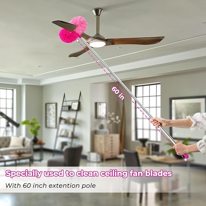 Ceiling Fan Cleaner Duster with 60 inch Extension Pole, Dusters for Cleaning High Ceiling Fan Blades, Dusters Kit with Storage Bag, Cleaning Tools for Families (13pcs)