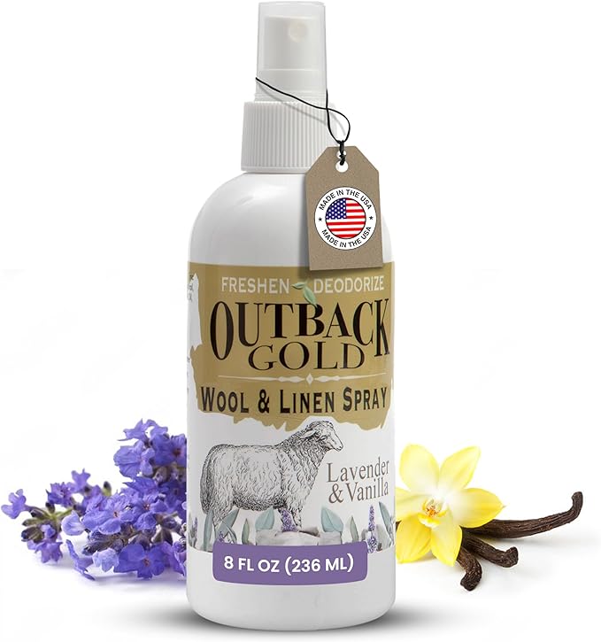 Outback Gold - Linen Spray & Fabric Freshener Spray, Natural Bed Spray for Wool & Linen, Lavender & Vanilla Scent, Essential Oils, Eco-Friendly Deodorizer for Home Fabrics, 8 Fl Oz