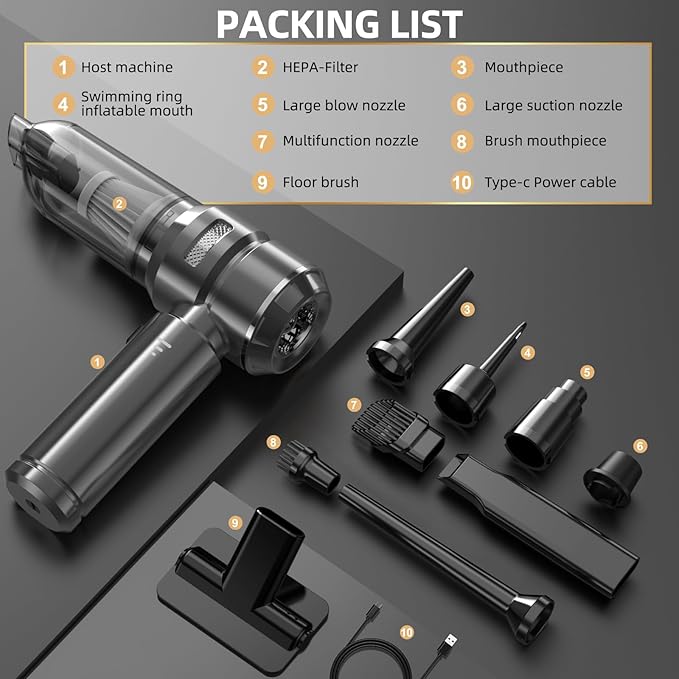 Handheld Vacuum Cleaner, 28000Pa Brushless Motor Cordless Car Vacuum Cleaner, 3-Speed Mini Hoovers with Multiple Brush Heads Hand Held Vacuum Cordless for Office, Home, Kitchen, Car, Pet Hair