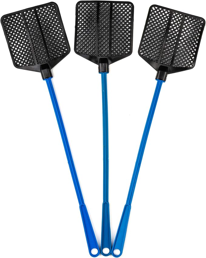 Rubber Fly Swatter, Long Fly Swatter Pack, Fly Swatter Heavy Duty (3 Pack) (Blue)