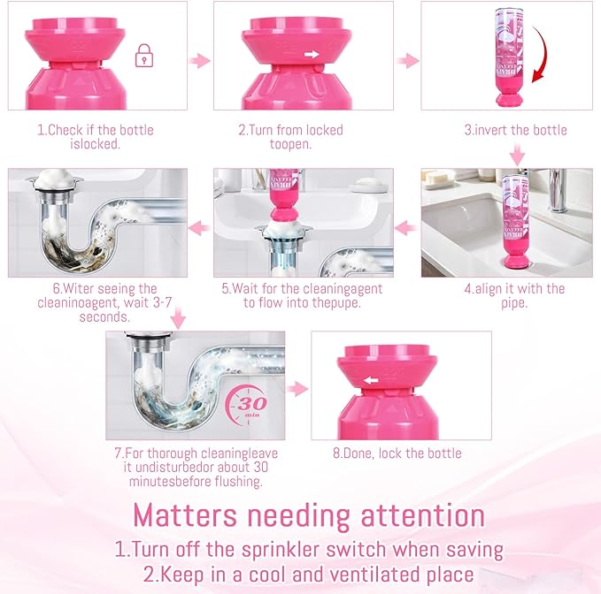 Foaming Drain Cleaner - Sink Cleaner and Deodorizer for Kitchen Sinks, Shower Drains, and Tubs, Monthly Maintenance to Avoid Clogs. (2pcs, coral pink)
