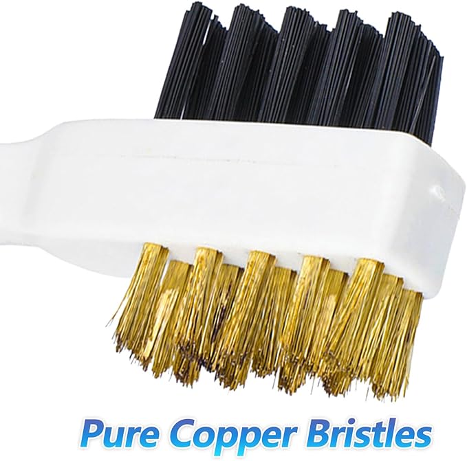 2PCS Range Top Brush Cleaner, Deep Gas Stove Brass Wire Brushes, Multi-purpose Kitchen Cleaning Scrub Brush, 4-in-1 Scrub Brush with Nylon Bristles Cooktop Scraper