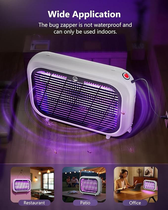 Indoor Electric Bug Zapper, Powerful Fly Zapper with Double-Layer High-Voltage Grid, All-Round Mosquito Catcher for Fly, Mosquito, Moth, Gnat, Trap, Removable Tray & 2 Replace Light Tube