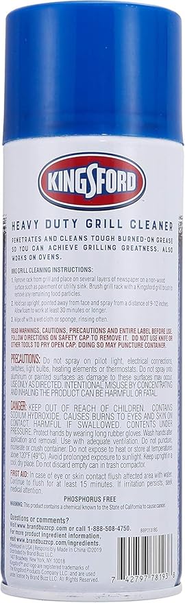 Kingsford Heavy Duty Foaming Grill Cleaner Spray, BBQ Degreaser for Charcoal & Gas Grills, Cuts Grease, Burnt-On Food & Grime, Easy Spray-On Foam for Grill Grates & Surfaces, Aerosol, 14.5 Oz - 2 Pack