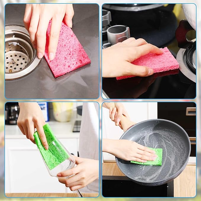 Zhengmy 200 Pieces Sponges Bulk Sponges Kitchen Compressed Sponge Natural Dish Sponge Compressed Wood Pulp Cleaning Without Scratching for Kitchen Bathroom, 3.9 x 2.4 x 0.12 Inch (Multicolor)