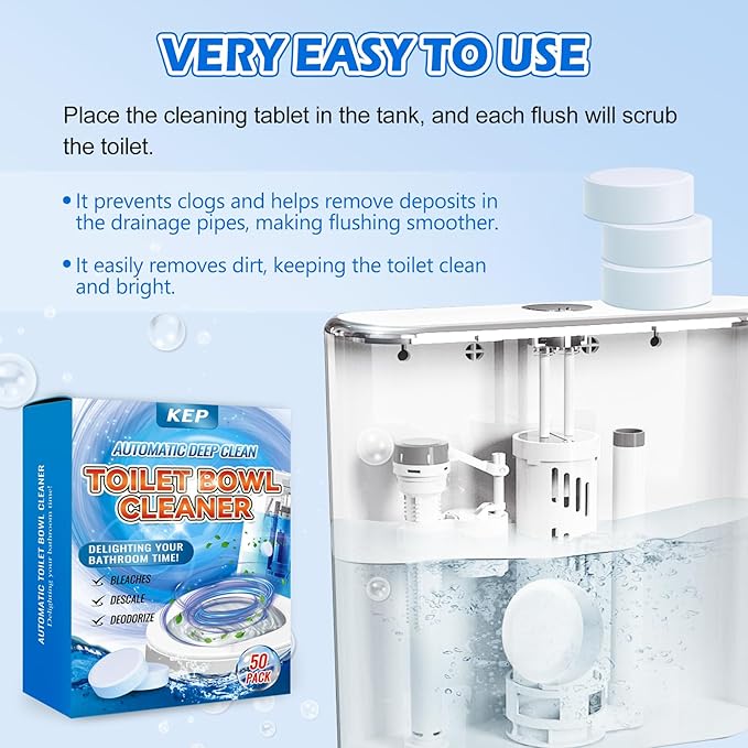 Automatic Toilet Bowl Cleaner Tablets–Fresh Scent,Long-Lasting Clean–Safe for Tanks&Pipes Deodorizing and Descaling –Bathroom Cleaner Against Tough Stains Keeps Bowl Clean Between Washes-50 PACK-1111