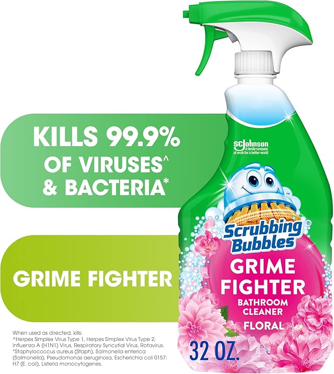 Scrubbing Bubbles Bathroom Grime Fighter, Floral Fusion Scent, 32 oz Spray Bottle (Pack of 2)
