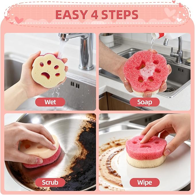4pcs Scrub Sponges, Dual-Sided Temperature-Controlled Dish Sponges, Scratch-Free, Easy to Clean, Kitchen Cleaning Sponges for Tough Stains, Delicate Surfaces, Glassware, Cookware, Appliances