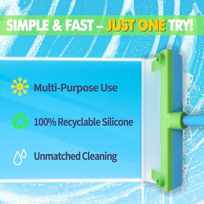 Silicone Window Squeegee Kit,Window Cleaning Kit,Recyclable Silicone Window Squeegee Kit with Washer and Microfiber Cloth(Green)