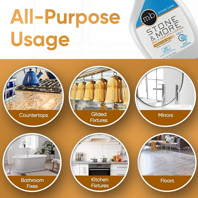 MB-5 Stone & More, All Purpose Cleaning Spray Kitchen Counter Cleaner Spray for Marble and Granite– No Streak Formula for Stone, Glass, Granite, Ceramic, Corian, Porcelain (32 oz)