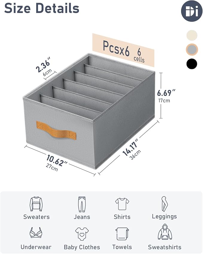 DIMJ Wardrobe Clothes Organizer - Foldable Drawer Organizers for Clothing, Fabric Clothes Organizer, Closet Organizers and Storage Boxes for Jeans, TShirt, Sweaters, Pants, Underwear, Legging