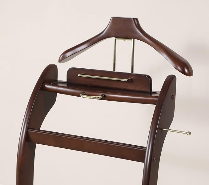 Proman Products Windsor Suit Valet Stand VL16001 with Top Tray, Contour Hanger, Trouser Bar, Tie & Belt Hooks and Shoe Rack, 17"W x 14"D x 40"H, Dark Walnut
