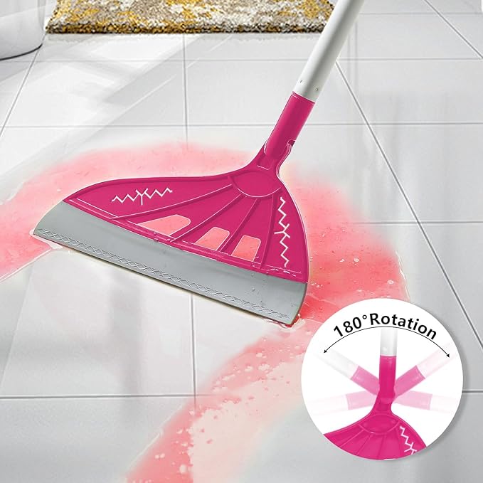 AIr Broom Sweeper, Multifunction Replaceable Silicone Broom, Household Squeegee for Floor Cleaning, Bathroom, Pet Hair, Dog Broom Brush Set (Bright Pink)