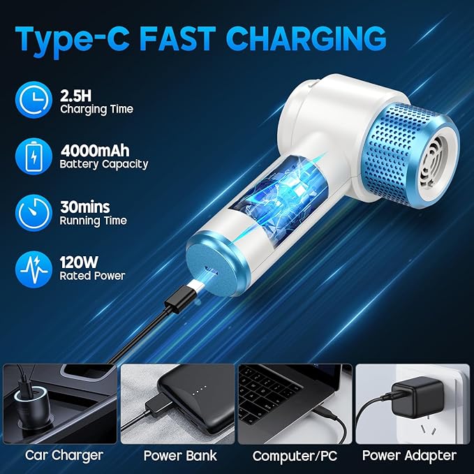 JONYJ Handheld Car Vacuum Cleaner, 16000PA Hand Held Vacuum Portable Cordless, 2 in 1 Air Duster and Vacuum Cleaner with LED Light, Multi-Nozzles, 120W High Power Mini Vacuum for Home, Pet, Office