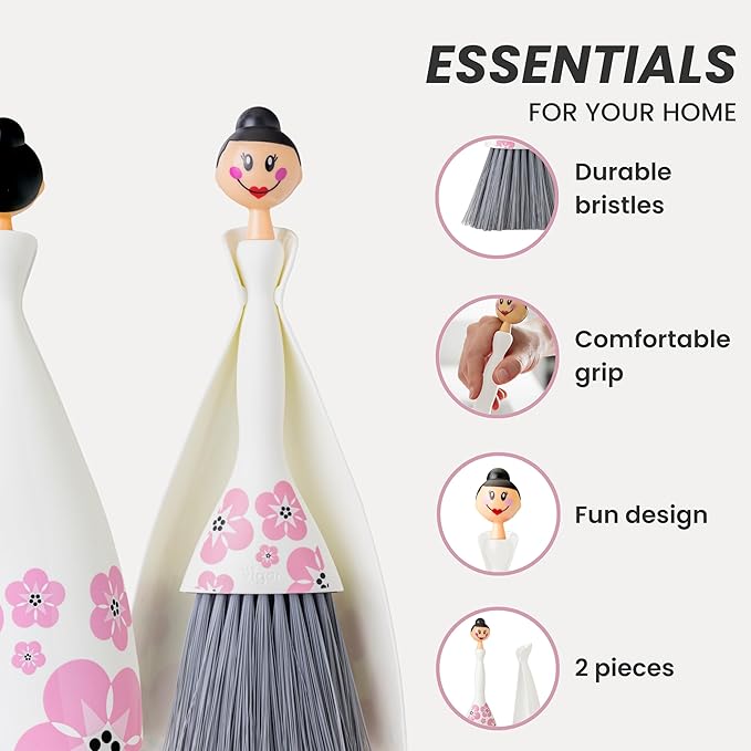Vigar Mini Broom and Dustpan Set, Small Broom and Dustpan Set for Dust, Pet Hair, Car, and Crumb, Perfect for Home and Camping Essentials, White
