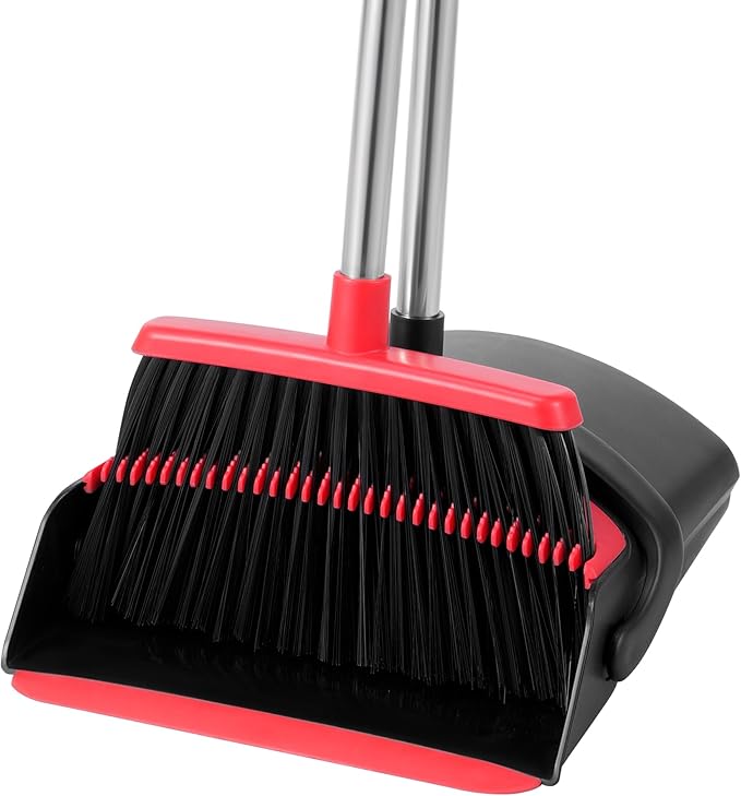 Broom and Dustpan Set for Home,52-in Long Adjustable Handle Angle Broom for Sweeping Indoor Dustpan Teeth to Clean Pet Hair Suitable for Home Kitchen Office