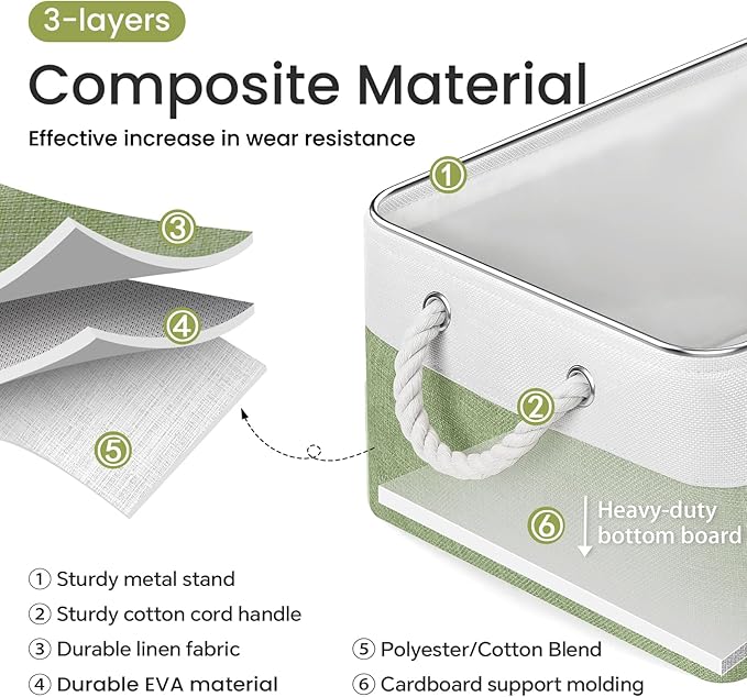 Large Storage Baskets- 15.7x11.8x8.26 inch Storage Bins for Shelves and Closet Organizing, Foldable Fabric Bin for Home Organization Clothes and Laundry (1-Pack, White&Green)