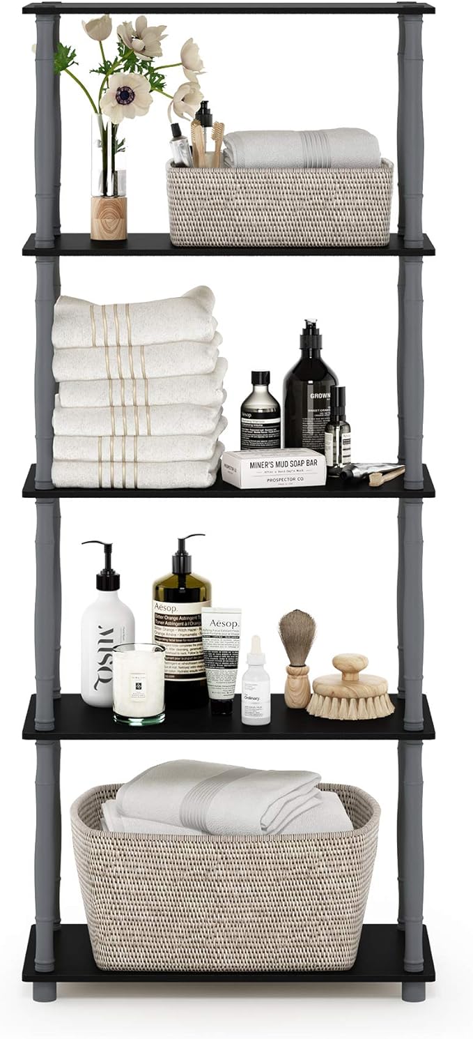 Furinno Turn-N-Tube 5-Tier Multipurpose Shelf / Display Rack / Storage Shelf / Bookshelf, Classic Tubes, Black/Grey