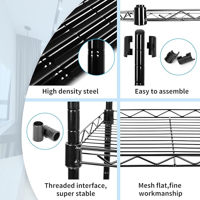 SUNLPH 5-Tier Wire Shelving Adjustable Shelves Unit Metal Storage Rack for Laundry Bathroom Kitchen Pantry Closet Organization (Black, 16.6" L x 11.4" W x 49.1" H)