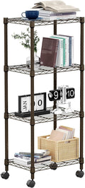 M MZG 1000 lbs 4-Shelf Adjustable Heavy Duty Steel Wire Rack, Adjustable Storage Shelving Unit with Wheel for Kitchen, Garage, Laundry Brown 11.8" D x 17.7" W x 40.8" H