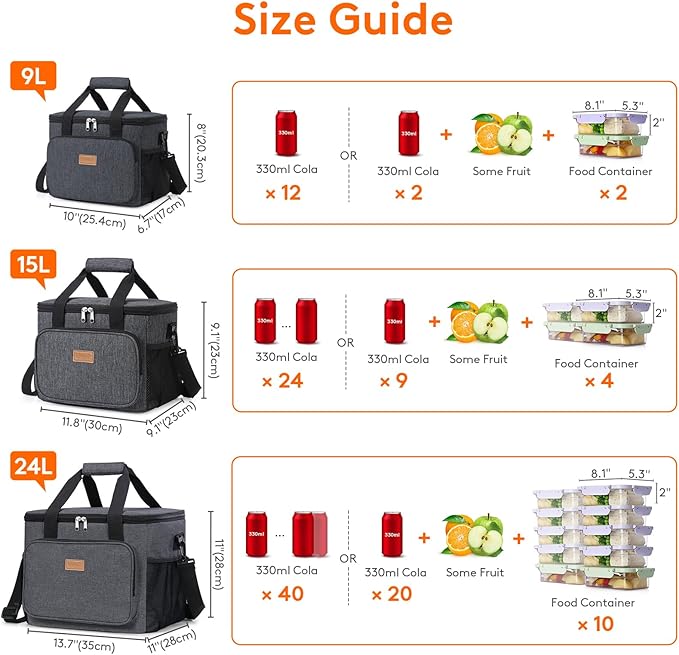 Lifewit Large Lunch Bag, Insulated Lunch Box, Soft Cooler Cooling Tote for Adult Men Women, Dark Gray 40-Can (24L)
