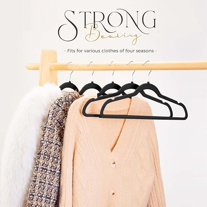 HOUSE DAY Black Velvet Hangers 300 Pack, Premium Clothes Hangers Non-Slip Felt Hangers, Sturdy Black Hangers Heavy Duty Coat Hangers, Durable Suit Hangers, Space Saving No Hanger Mark Rotating Hook