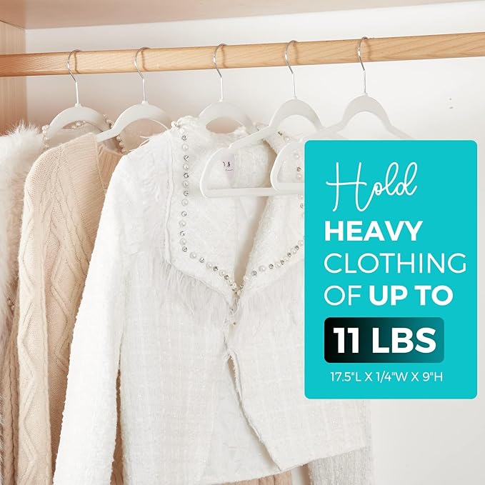 HOUSE DAY Premium Velvet Hangers 50 Pack, Non-Slip Flocked Felt Hangers, Sturdy Clothes Hangers with 360° Rotatable Hook, Heavy Duty Coat Hanger, Durable Slim White Hanger for Closet Space Saving