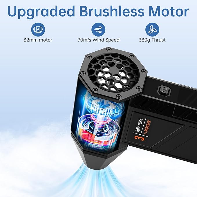for PC & Car Cleaning: Electric Compressed Air Duster, Cordless Air Blower with Smart Display - 70m/s Wind (≈180,000 RPM) & 330g Thrust, Turbo Fan, Phone Charger, 4 Nozzles for Keyboard