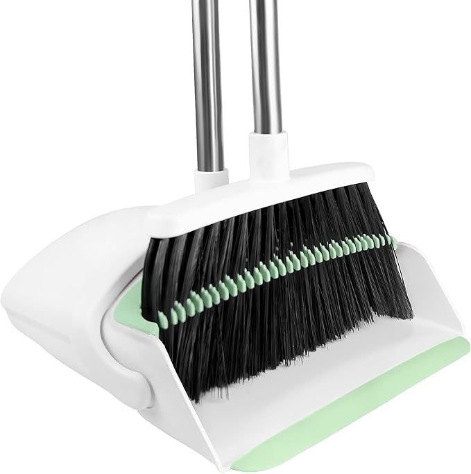 Broom with Dustpan Combo Set for Home 54-in Long Adjustable Handle Angle Broom and Dustpan Set with Dustpan Comb Teeth for Sweeping Pet Hair Food Dirt Kitchen