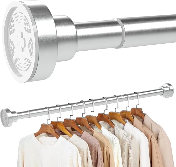No Drilling Closet Rod, 27.5-82 Inches Hanging Closet Rod for Clothes, Closet Bar & Pole Heavy-duty, Closet Rods for Hanging Clothes For Closet Wardrobes Bathroom Laundry RV Curtains, Nickel