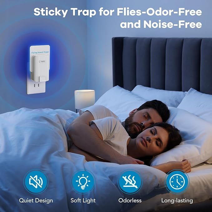 Fly Trap lndoor, 2 Pack Plug-in Fruit Fly Traps with 6 Refills, Gnat Killer Indoor Bug Catcher for Flies, Moths & Other Flying Insects