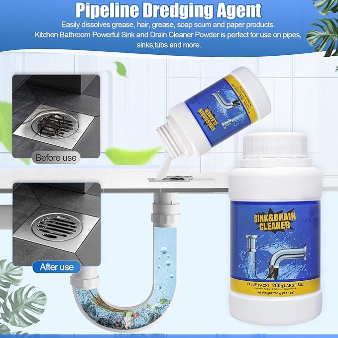 Sink Drain Cleaner, Powerful Pipeline Dredging Agent, Drain Clog Remover for Unclogs Bathroom and Kitchen Sinks, Drains (1PCS)
