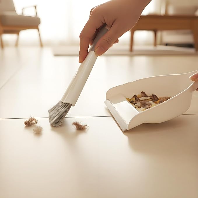 Small Hand Dust Pan and Brush - Small Broom and Dustpan Set, Mini Broom and Dustpan, Compact Dustpans and Brush for Home Cleaning, Sofa, Desk, Guinea Pig Cage, Cat Litter, etc. (Gray 2 Set)