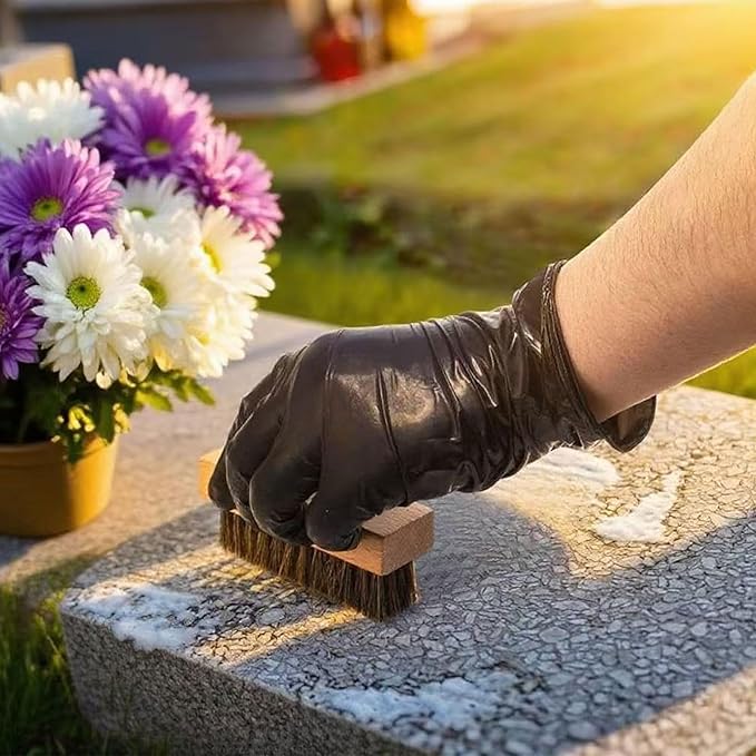 Granite Headstone Cleaner Kit - Heavy Duty 6-Piece Stone Scrub Set for Cemetery Maintenance, Includes Stiff Bristle Brushes, Scraper, Sponge & Towels Cleaning pot (Granite/Marble/Sandstone)
