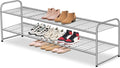 AOODA 2 Tier Long Metal Shoe Rack for Closet Wide Stackable Shoe Storage Organizer 18-Pairs Low Small Sneaker Rack for Entryway, Bedroom, Garage, Grey