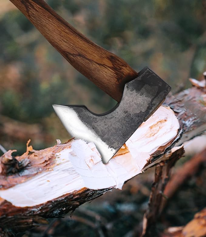 13.5 Inch Hatchet, Camping Axes and Hatchets 1065 Carbon Steel and Beech Handle, with Leather Sheath