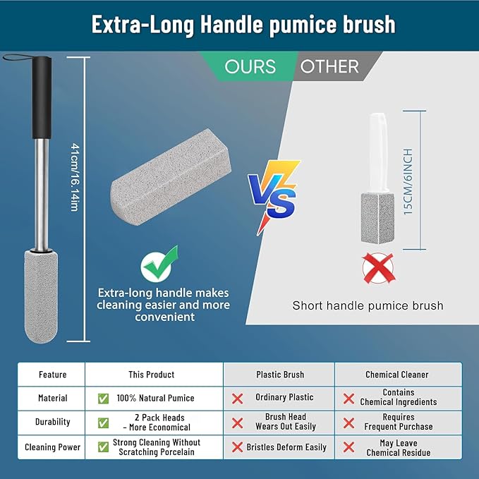 2 Pack Pumice Stone for Toilet Cleaning,16.14In Extra Long Handle Toilet Pumice Stone Toilet Bowl Cleaner Brush Toilet Scrubber for Toilets Bathtubs Grills Sinks