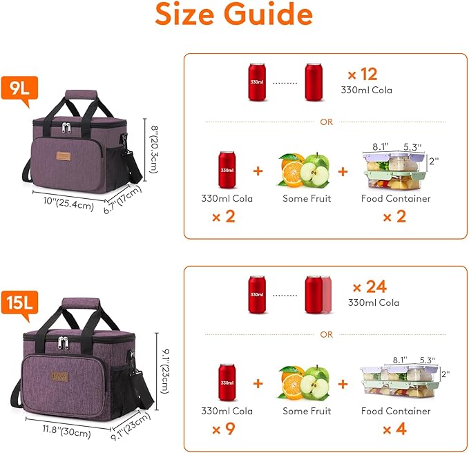 Lifewit Medium Lunch Bag, Insulated Lunch Box, Soft Cooler Cooling Tote for Adult Men Women, Purple 12-Can (9L)