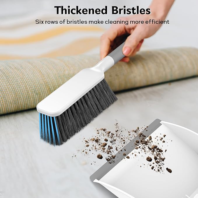 SetSail Small Dustpan and Brush Set, Nesting Snap-On Handheld Broom and Dust Pan with Teeth Portable Broom and Dustpan Set Suitable for Desktop, Pets Care, Sofa, Camping, White