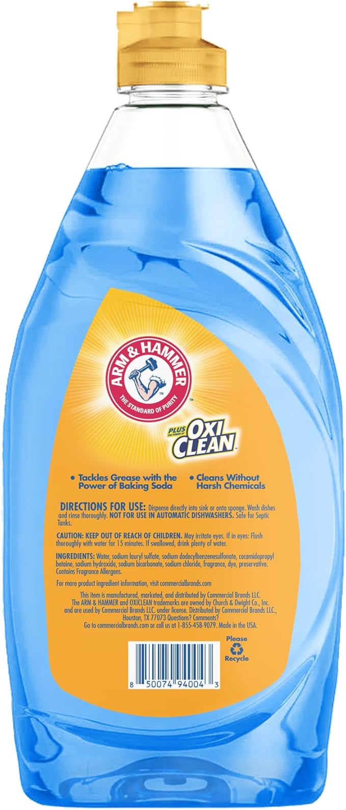 Arm & Hammer + OxiClean Dish Soap, Ocean Fresh Scent, 24 oz, Powerful Grease-Cutting Liquid Dish Detergent