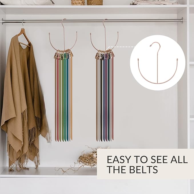 ZEDODIER Belt Hangers, Belt Rack 2 Pack Closet Accessories Organizers, Closet Organizer Hook Rack for Belt, Ties, Scarves, Camisoles, Hats, Bras, Shoes, Rose Gold