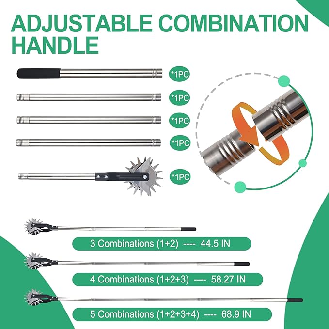 Wheel Rotary Edger, Adjustable 63” Manual Lawn Edger Tool with Gloves, Stainless Steel Trimmer for Sidewalk, Grass and Weed Edging, Ideal for Garden Landscaping and Yard Maintenance