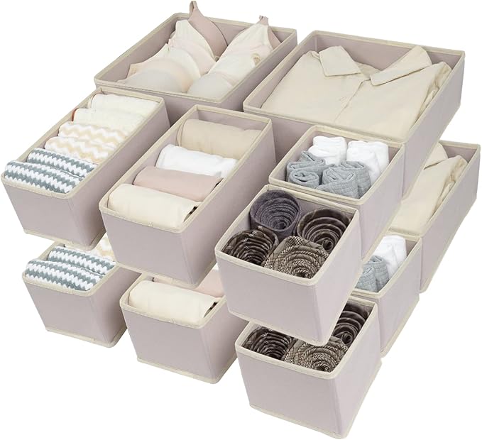 Fordonral 12 Pack Drawer Organizer Clothes, Foldable Fabric Dresser Organizer Closet Organizers and Storage Box for Underwear,Folded Clothes,Baby Clothing,Socks,Bra,Towels,Ties(12 Pack,Pink)