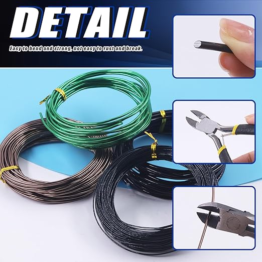 Glarks 4 Rolls Bonsai Wires Kit, 2mm 3mm 1mm 1.5mm Aluminum Bonsai Training Wire Tree Branches with Wire Cutter, 164 Feet Anodized Aluminum Set for Holding Bonsai Branches Small Trunks