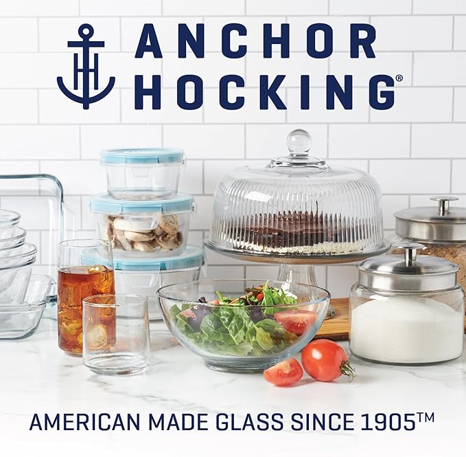 Anchor Hocking SnugFitTM Rectangular Food Storage Containers with Lids (4-Piece, 6-cup, Navy Blue, oven-safe)