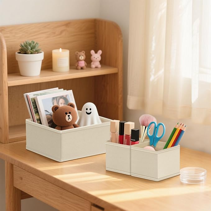 Drawer Organizer Clothes & Dresser Organizers - 12 Pack Foldable Drawer Dividers, Baby Clothes Organizer & Nursery Storage for Sock, Underwear, Bra, Belt, Closet and Dresser Drawer Organizers (Beige)