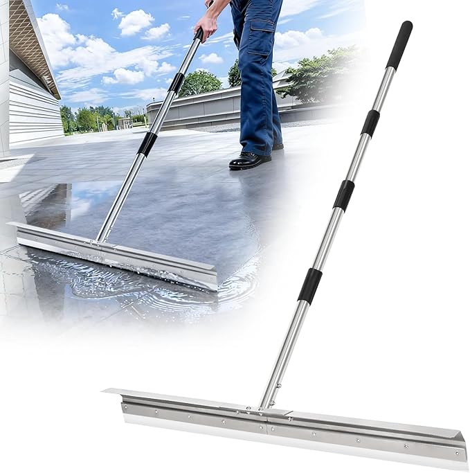 Heavy-Duty 33.4" Floor Squeegee for Concrete, Industrial Silicone Blade Squeegee for Floor with 63" Stainless Handle, Anti-Splash Curved Baffle Design for Garage, Factory, Warehouse