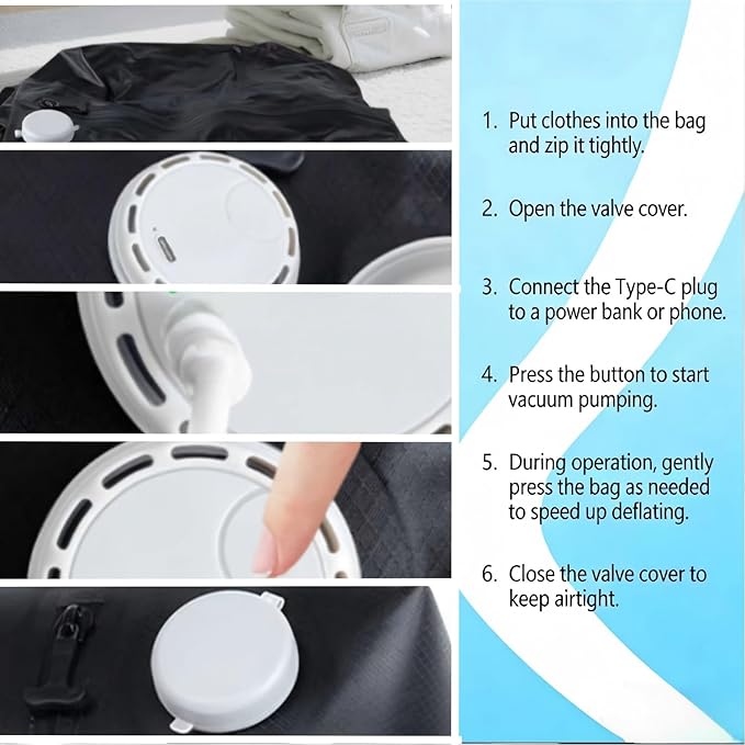 Professional Vacuum Bags with Built-in Pump, 30L Vacuum Seal Bags with See-through Window, Space Saver Bags for Clothing Travel IP67, Reusable Compression Bag (Silver White 1PC)